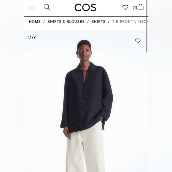 COS Tie Front V-neck Navy Blouse (Spring2024) - Picture 2 of 10